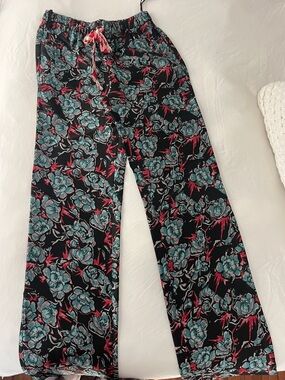 Zadig & Voltaire Black Floral Wide-Leg Lounge Pants with Teal & Pink Print